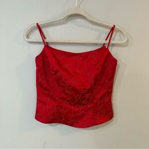 Vintage 90s Alfred Angela Bright Ref Embroidered Corset Sleeveless Top Large